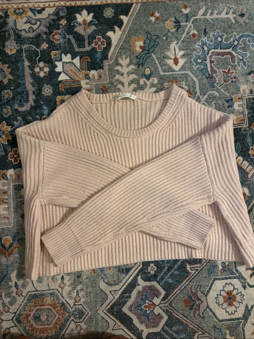 Altar'd State Cropped, Oversized Ribbed Sweater in Blush Pink, Large